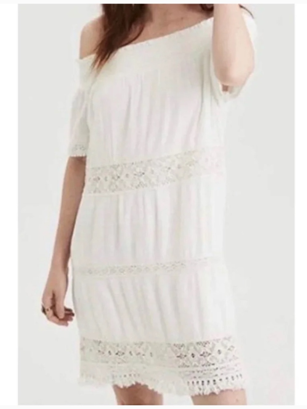 NWT American Eagle Off The Shoulder Crochet Lacey Dress Off White‎ Sz S